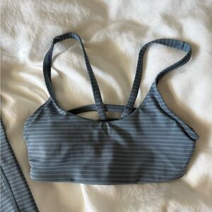 Vuori Striped Gray Sports Bra